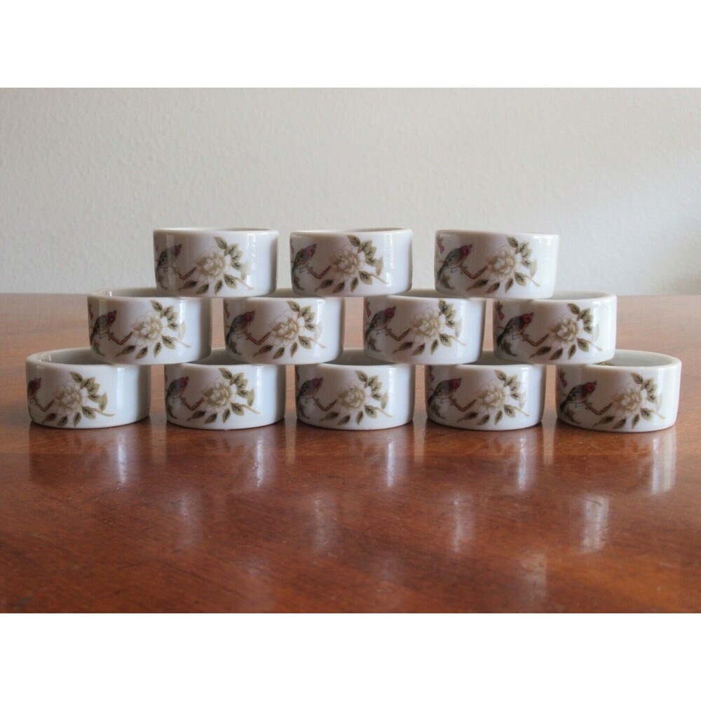 12x Shafford Chinese Garden Napkin Rings Fine China Bird Flower Butterfly Japan - Picture 5 of 11